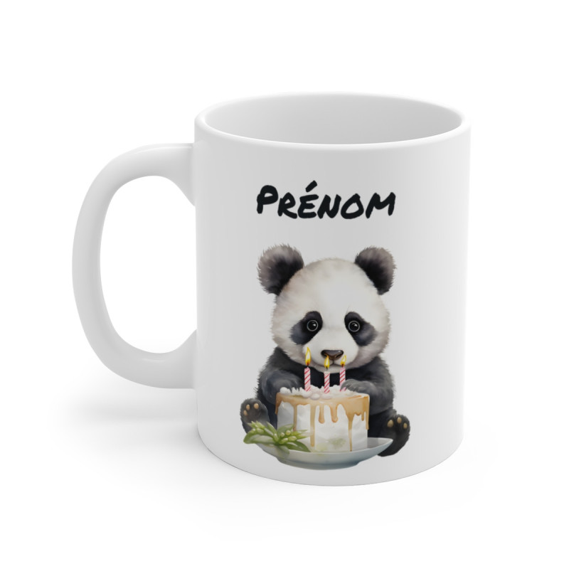 Mug Panda Anniversaire – Personnalisable avec Prénom – Gâteau & Bougies
