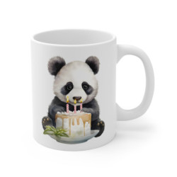 Mug Panda Anniversaire – Illustration Gâteau & Bougies – Style Aquarelle Mignon