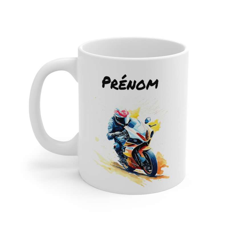 Mug Moto de Course – Design Aquarelle – Personnalisable avec Prénom