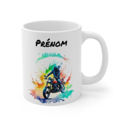 Mug Moto Route – Motard Roadster Aquarelle – Personnalisable avec Prénom