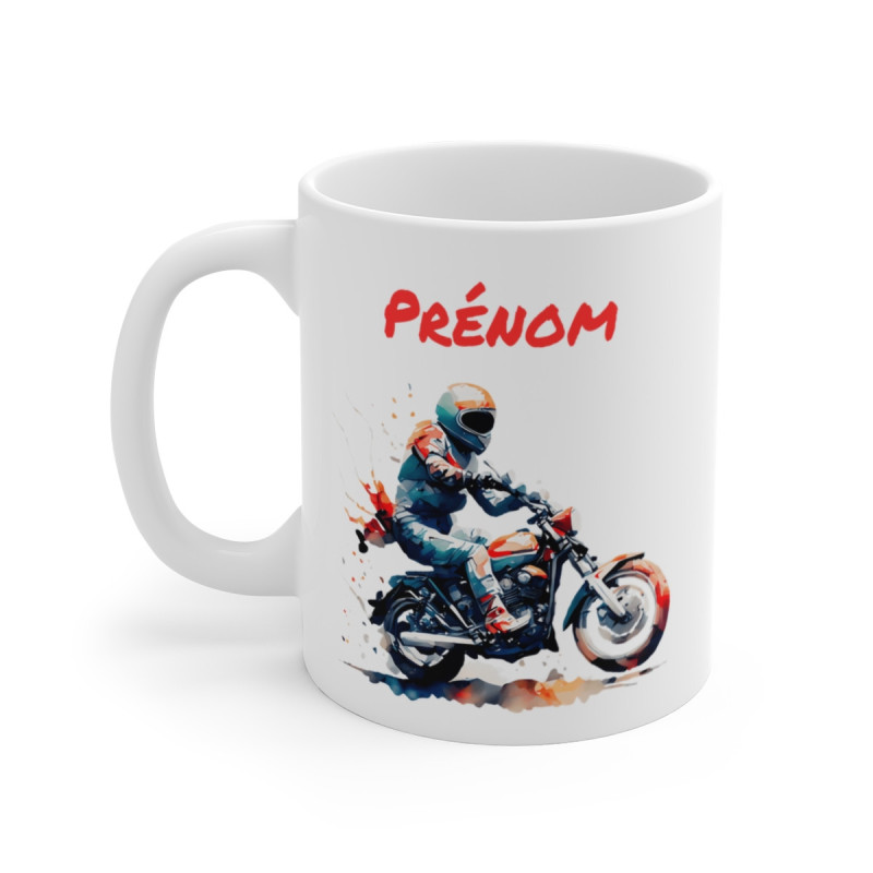 Mug Motard Feu & Vitesse – Design Moto Aquarelle – Personnalisé avec Prénom