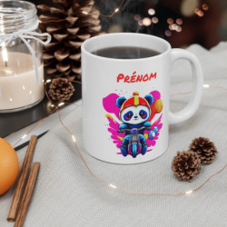 Mug Panda à Moto Personnalisé – Prénom Enfant Motard – Design Coloré et Mignon