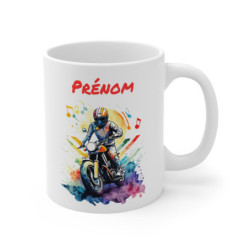 Mug Moto Vintage Personnalisé – Prénom Motard & Musique – Cadeau Motard Artistique