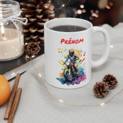 Mug Moto Vintage Personnalisé – Prénom Motard & Musique – Cadeau Motard Artistique