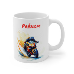 Mug Moto Sport Personnalisé – Pilote Moto Racing avec Prénom – Cadeau Motard Vitesse & Adrénaline