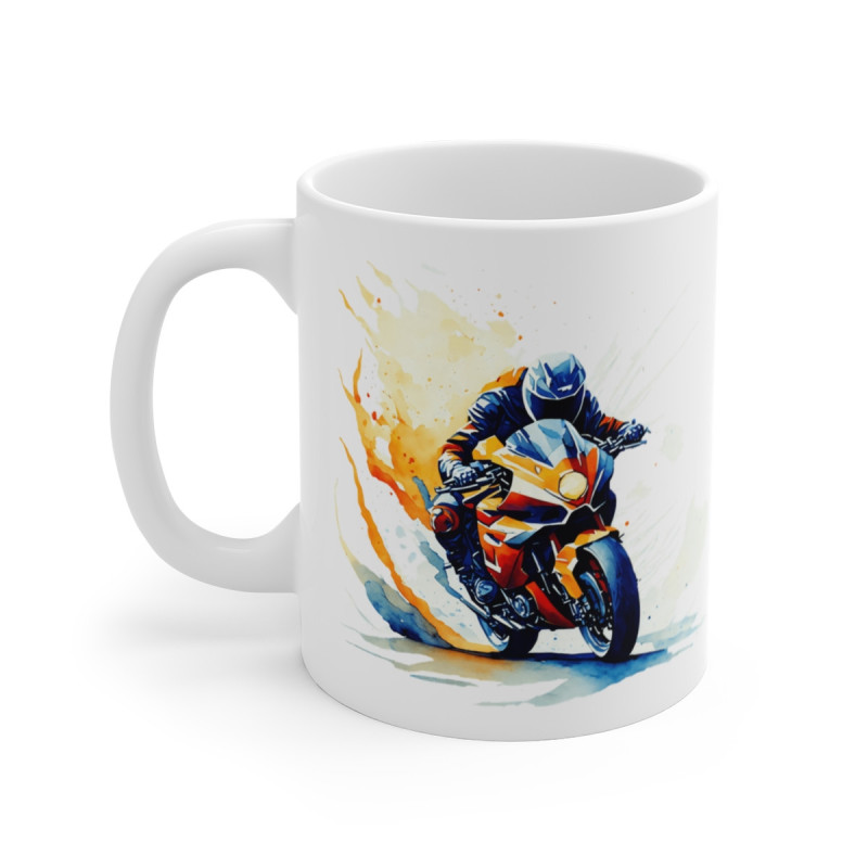 Mug Moto Sport – Design Motard Rapide – Explosion de Couleurs en Aquarelle Moderne
