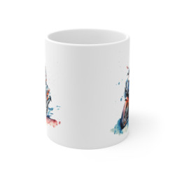 Mug Moto GP – Motard Racing en Action – Design Aquarelle Rouge & Bleu Dynamique