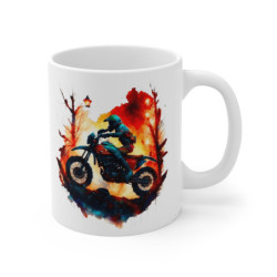 Mug Motocross Aventure – Design Enduro Forêt en Flammes – Illustration Aquarelle Intense