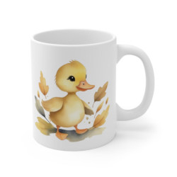 Mug Automnal Canard – Petit Caneton dans les Feuilles – Illustration Aquarelle Tendre et Saisonnière