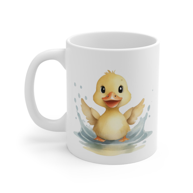 Mug Canard Bain – Bébé Caneton dans une Flaque – Design Aquarelle Mignon et Rafraîchissant