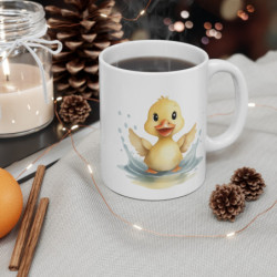 Mug Canard Bain – Bébé Caneton dans une Flaque – Design Aquarelle Mignon et Rafraîchissant