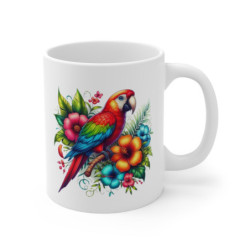 Mug Perroquet Tropical – “Explosion de Couleurs” – Illustration Jungle Fleurie Exotique