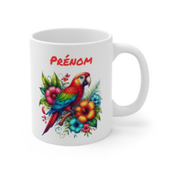 Mug Perroquet Tropical – “Prénom Personnalisé” – Oiseau Exotique & Fleurs Colorées