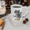 Mug Chat Fatigué – Design Humour Matinal – Chat en Pyjama avec Café & Chaussons Canard