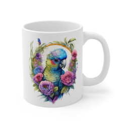 Mug Perroquet Coloré – Illustration Oiseau Exotique avec Fleurs Tropicales – Style Artistique Élégant