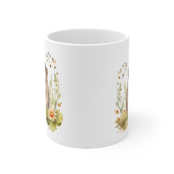 Mug Hérisson Champêtre – Illustration Aquarelle Fleurs Pastel – Design Doux et Nature