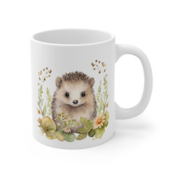 Mug Hérisson Champêtre – Illustration Aquarelle Fleurs Pastel – Design Doux et Nature