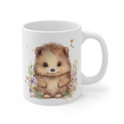 Mug Hérisson Mignon – “Petit Hérisson Fleuri” – Illustration Douce et Poétique – Cadeau Nature et Animaux