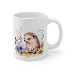 Mug Hérisson Fleuri – “Petit Hérisson et Fleurs Sauvages” – Illustration Douce, Nature et Forêt