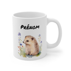 Mug Hérisson Personnalisable – “Hérisson Champêtre avec Prénom” – Aquarelle Douce et Nature