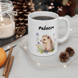 Mug Hérisson Personnalisable – “Hérisson Champêtre avec Prénom” – Aquarelle Douce et Nature