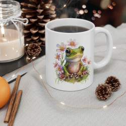 Tasse Grenouille et Fleurs Roses – Mug Aquarelle Nature Poétique Cadeau Mignon 325ml