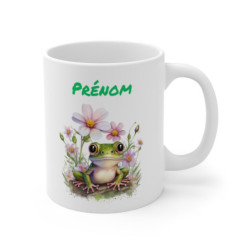 Tasse Personnalisable Grenouille Fleurs – Mug Prénom Aquarelle Cadeau Nature Mignon 325ml