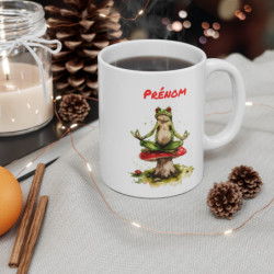 Tasse Personnalisable Grenouille Méditation – Mug Prénom Zen Aquarelle Cadeau Relax Original 325ml