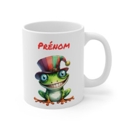 Tasse Personnalisable Grenouille Drôle – Mug Prénom Chapeau Bouffon Humour Cadeau Original 325ml