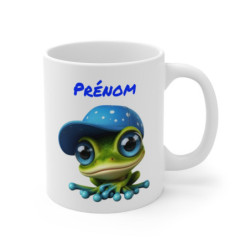 Tasse Personnalisable Grenouille Mignonne – Mug Prénom Casquette Bleue Enfant Cadeau 325ml