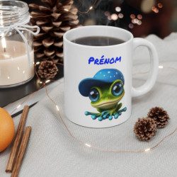 Tasse Personnalisable Grenouille Mignonne – Mug Prénom Casquette Bleue Enfant Cadeau 325ml