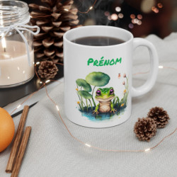 Tasse Personnalisable Grenouille Étang – Mug Prénom Aquarelle Nature Zen Cadeau Poétique 325ml