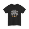 T-shirt Noir Vin Humour – "Un Peu d’Exercice Pour Le Weekend" – Design Tire-Bouchon Blanc & Doré