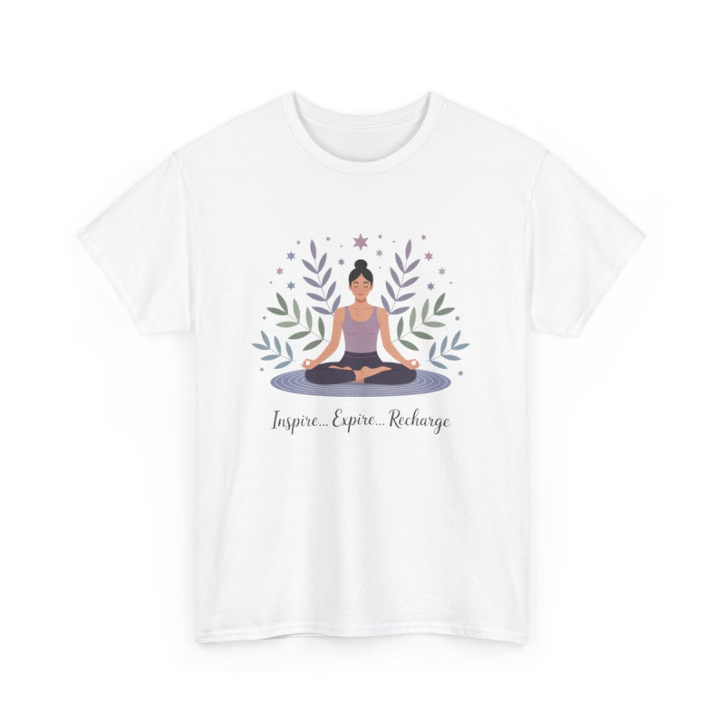 T-shirt Zen Femme – "Inspire, Expire, Recharge" – Tee-Shirt Yoga Méditation Blanc Gris Relaxation