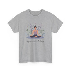 T-shirt Zen Femme – "Inspire, Expire, Recharge" – Tee-Shirt Yoga Méditation Blanc Gris Relaxation
