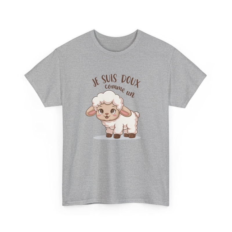 T-shirt Doux Agneau – "Je Suis Doux Comme Un Mouton" – Tee-Shirt Mignon Blanc Gris