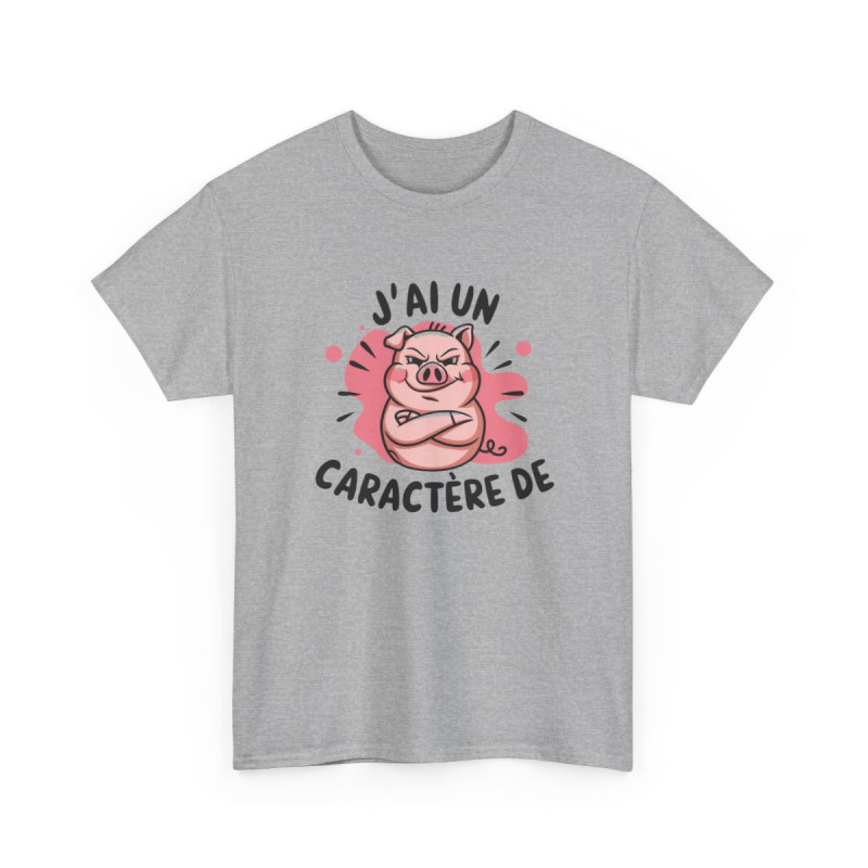 T-shirt Humour Cochon – "J’ai Un Caractère de…" – Tee-Shirt Fort Tempérament Drôle Blanc Gris Unisexe