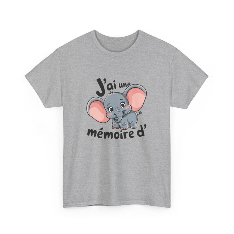 T-shirt Drôle Éléphant – "J’ai Une Mémoire d’Éléphant" – Tee-Shirt Mignon Blanc Gris  Unisexe
