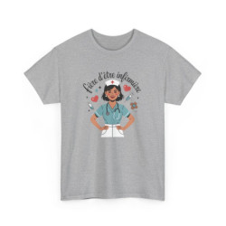 T-shirt Infirmière Femme – "Fière d’être Infirmière" – Tee-Shirt Blanc Gris Hôpital Santé Unisexe S à 3XL