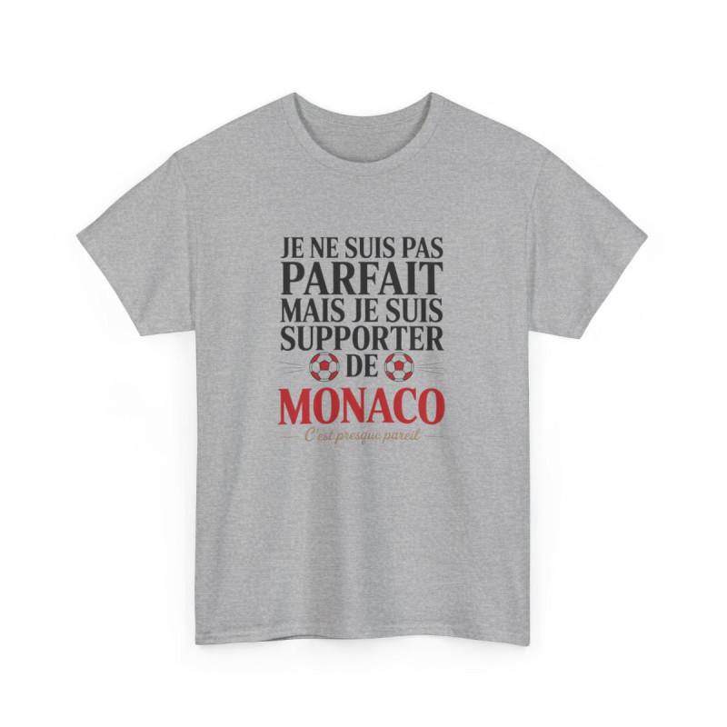 T-shirt AS Monaco Supporter Je Suis Monégasque  Tee-Shirt Football Rouge Blanc Gris Homme Adulte
