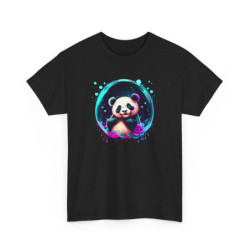T-shirt Panda Néon Mignon – Tee Shirt Design Kawaii Psychédélique Blanc Noir Gris – Visuel Coloré S à 3XL