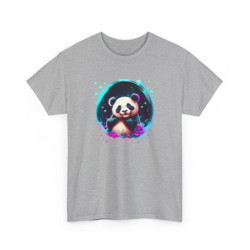 T-shirt Panda Néon Mignon – Tee Shirt Design Kawaii Psychédélique Blanc Noir Gris – Visuel Coloré S à 3XL