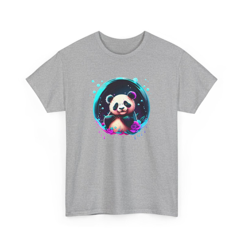 T-shirt Panda Néon Mignon – Tee Shirt Design Kawaii Psychédélique Blanc Noir Gris – Visuel Coloré S à 3XL