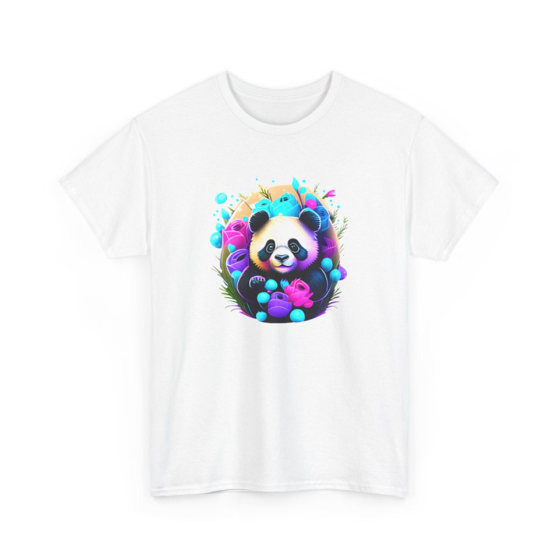 T-shirt Panda Fleurs Néon – Tee Shirt Mignon Fantaisie Blanc Noir Gris – Design Animal Coloré S à 3XL