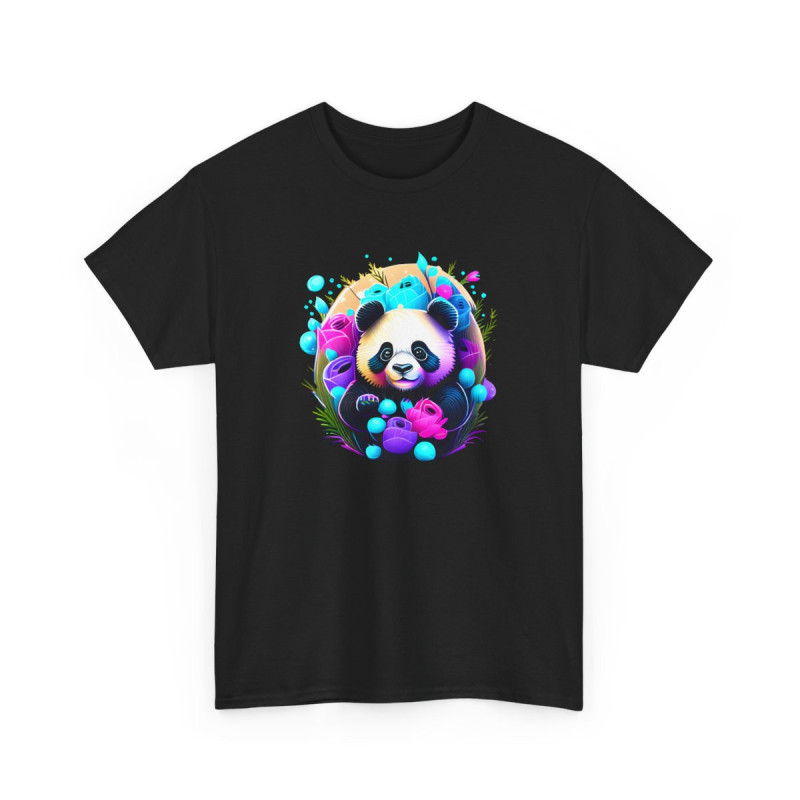 T-shirt Panda Fleurs Néon – Tee Shirt Mignon Fantaisie Blanc Noir Gris – Design Animal Coloré S à 3XL