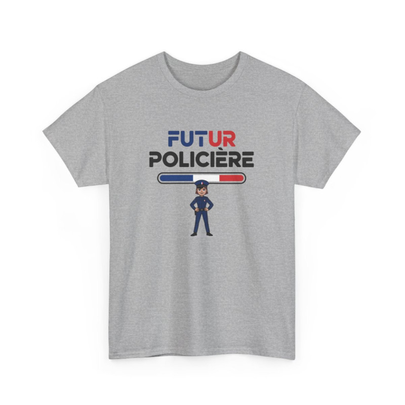 T-shirt Future Policière Femme – Tee Shirt Blanc Gris Métier Police Nationale – Design Tricolore S à 3XL