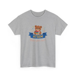 T-shirt Merci ATSEM Femme – Ourson Mignon et Livres – Cadeau Fin d’Année Aide Maternelle École Maternelle Noir Gris Blanc