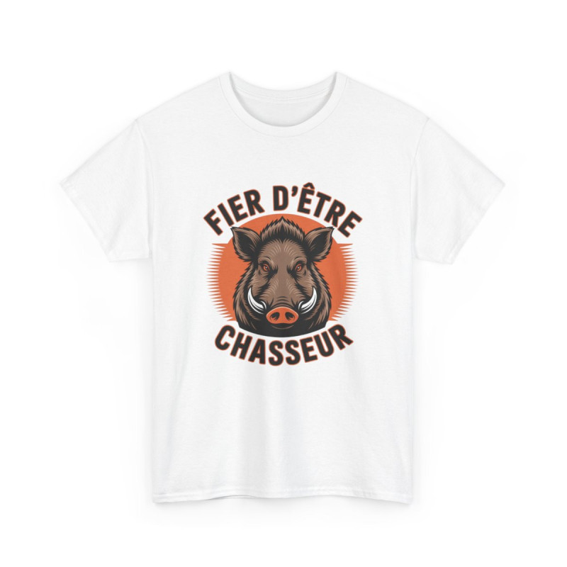 Tee Shirt Chasseur "Fier d’être Chasseur" – T-shirt Sanglier Chasse Homme – Blanc ou Gris