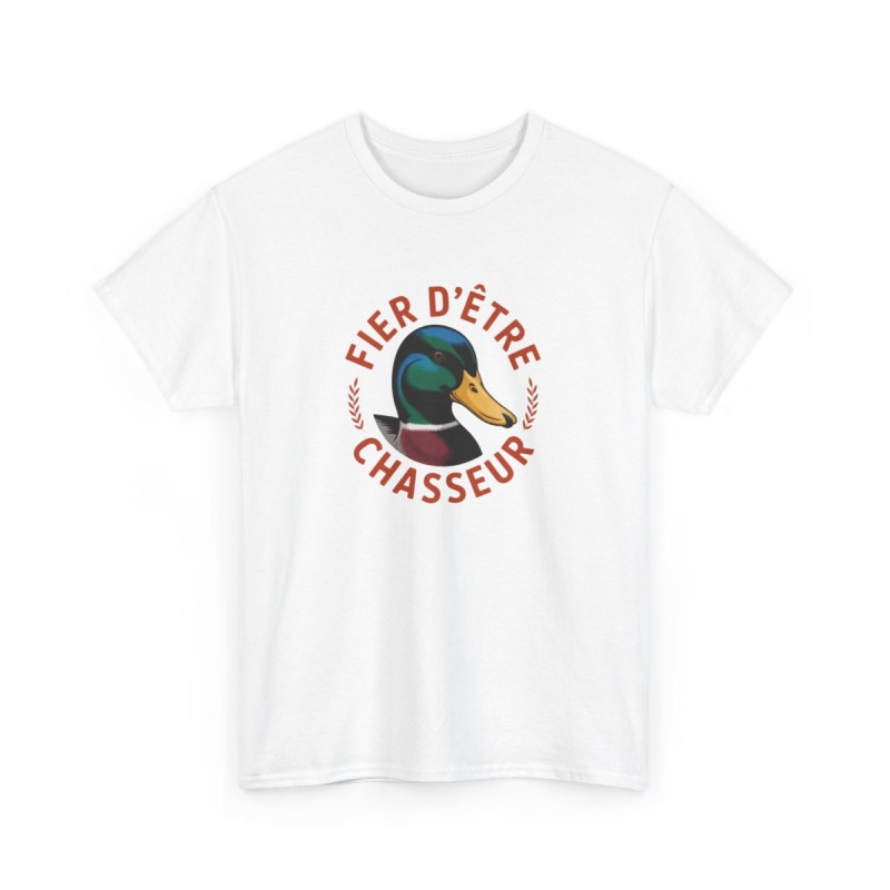 T-shirt Fier d’Être Chasseur – Visuel Canard Colvert – Style Nature Gibier – Modèle Blanc ou Gris