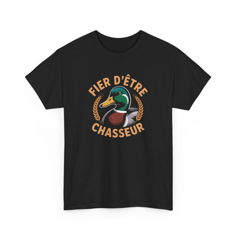 Tee-Shirt Noir Chasseur – T-shirt Fier d’Être Chasseur Gibier – Canard Colvert Illustration